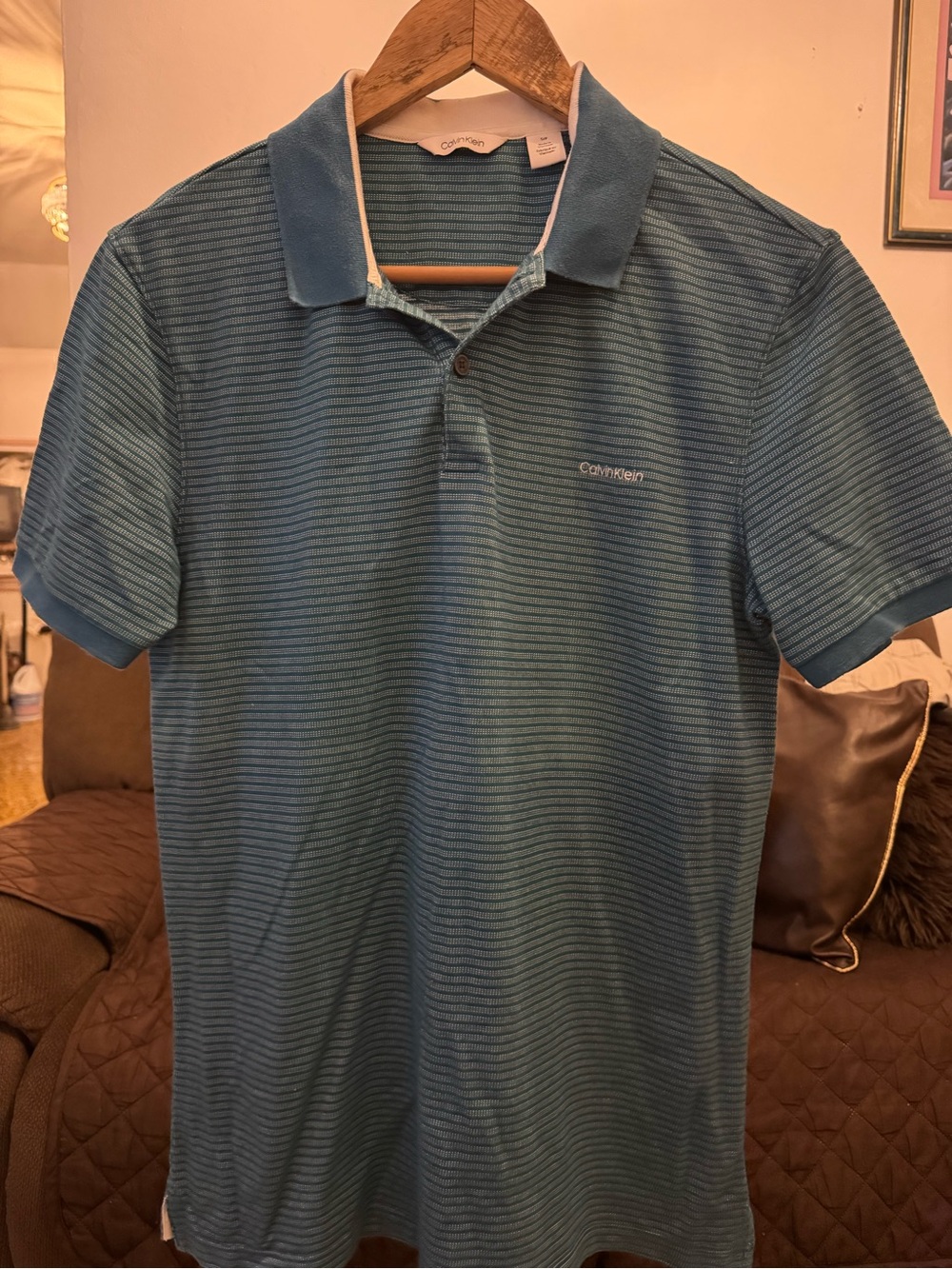 Calvin Klein Men’s Teal Striped Polo